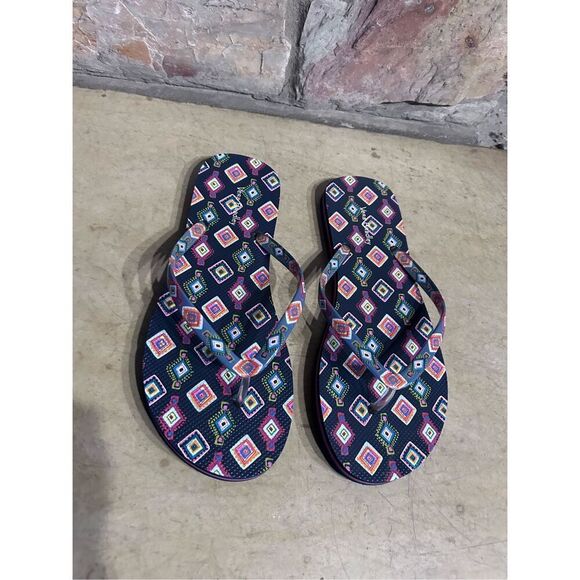 Vera Bradley Women's Size 10 Navy Blue Print Design Thongs Flip Flop Sandals - Picture 1 of 10